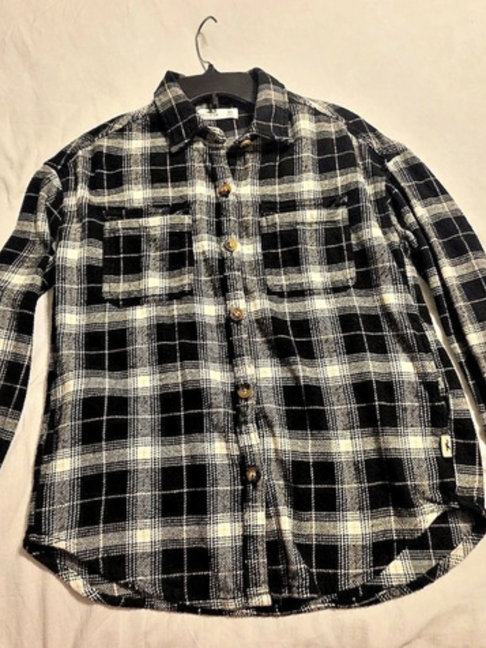 Hollister Black & White Plaid Flannel Button-Up Shirt Jacket XS